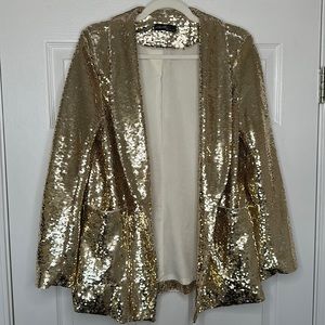 ON TWELFTH gold sequin open front blazer M